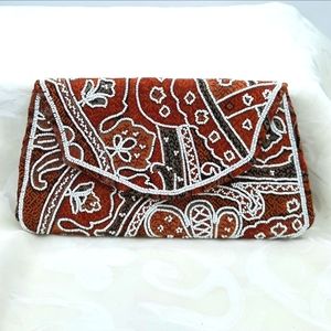 Jorelle Hand Beaded Clutch Purse, Mirror included made in Belgium NWT